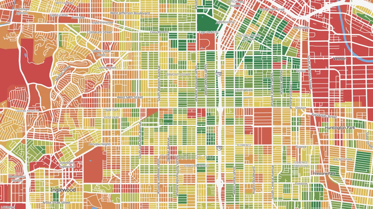 South Los Angeles, Los Angeles, CA Map of Burglary Rates