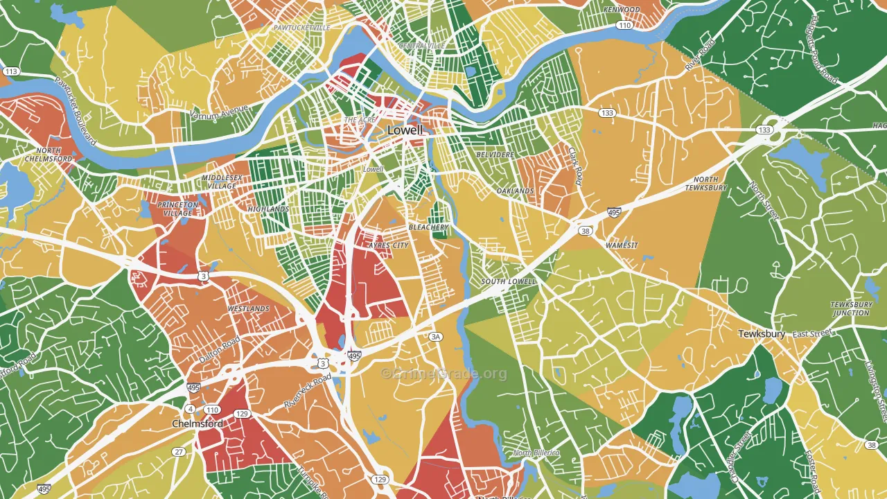 South Lowell, Lowell, MA Map of Burglary Rates