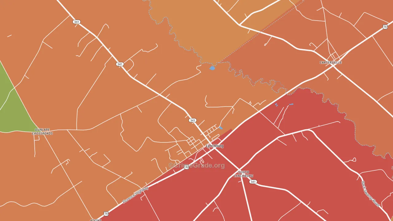 South Lynchburg, SC Map of Burglary Rates