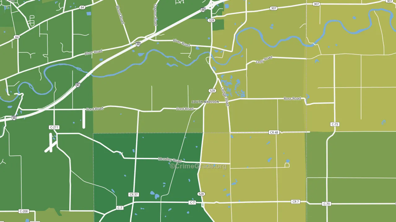 South Madison, OH Map of Burglary Rates