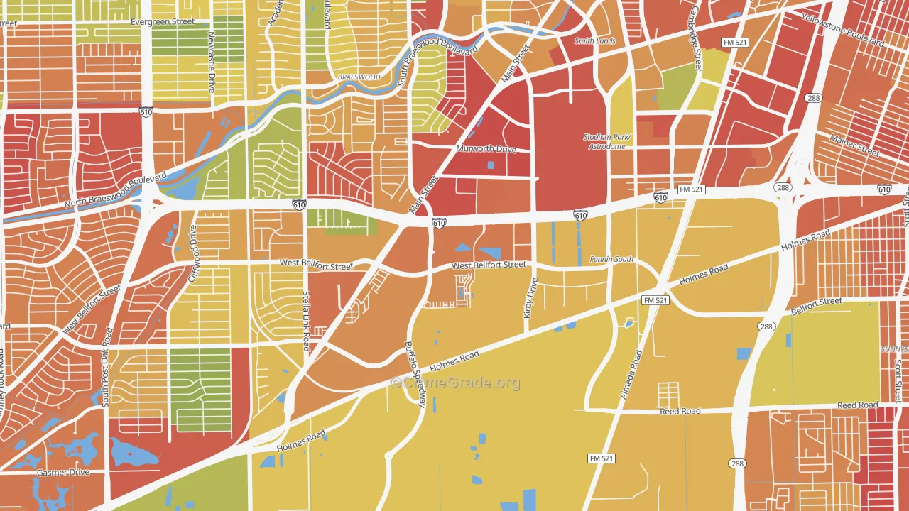 South Main, Houston, TX Map of Burglary Rates