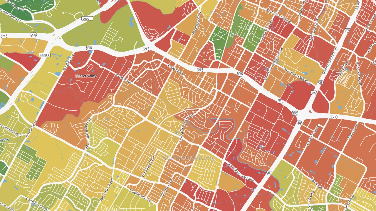 South Manchaca, Austin, TX Map of Burglary Rates