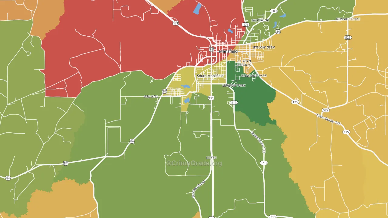 South Mansfield, LA Map of Burglary Rates