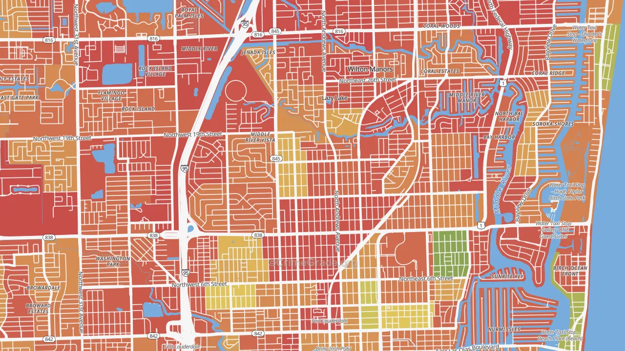 South Middle River, Fort Lauderdale, FL Map of Burglary Rates