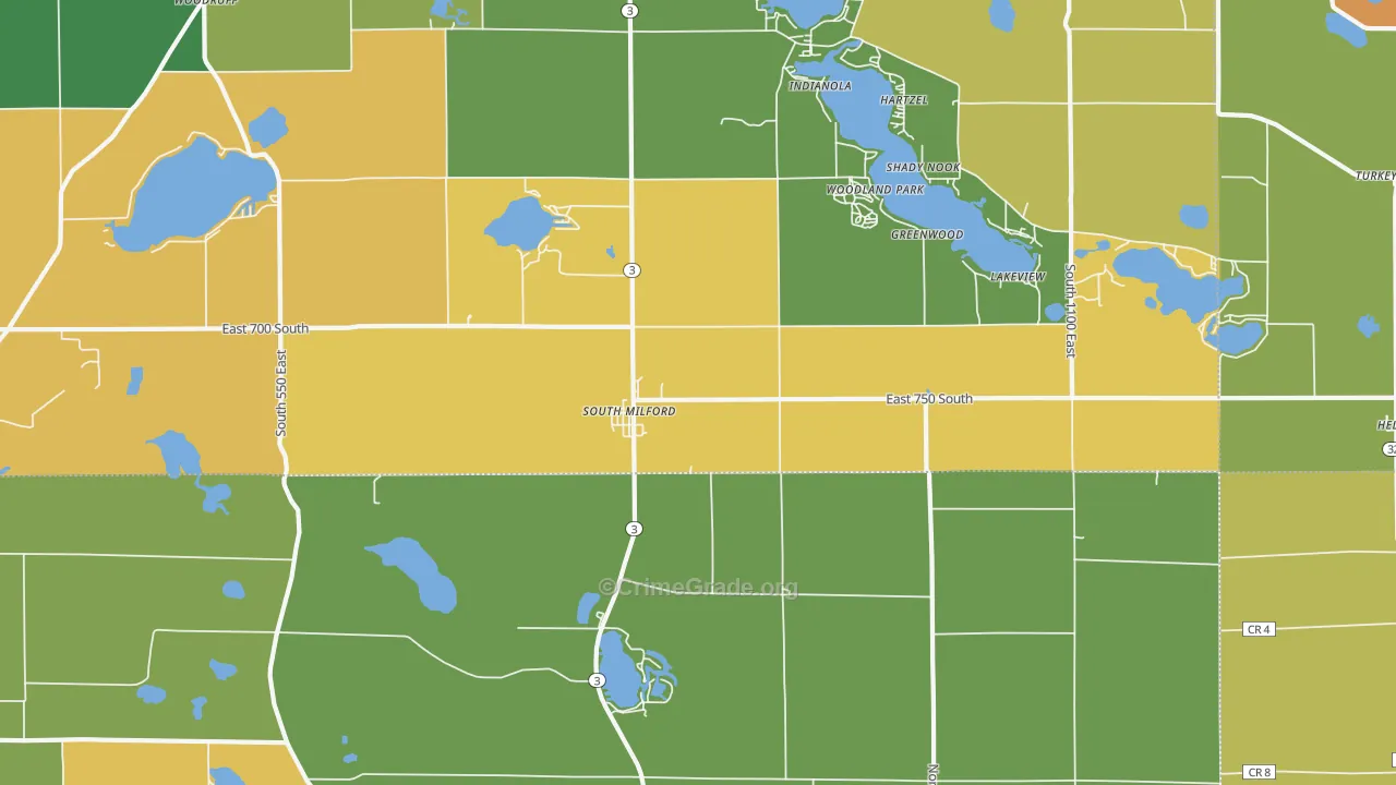 South Milford, IN Map of Burglary Rates