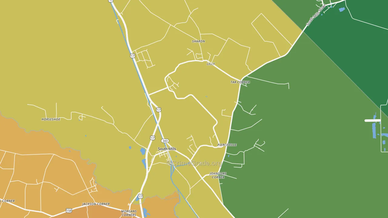 South Mills, NC Map of Burglary Rates
