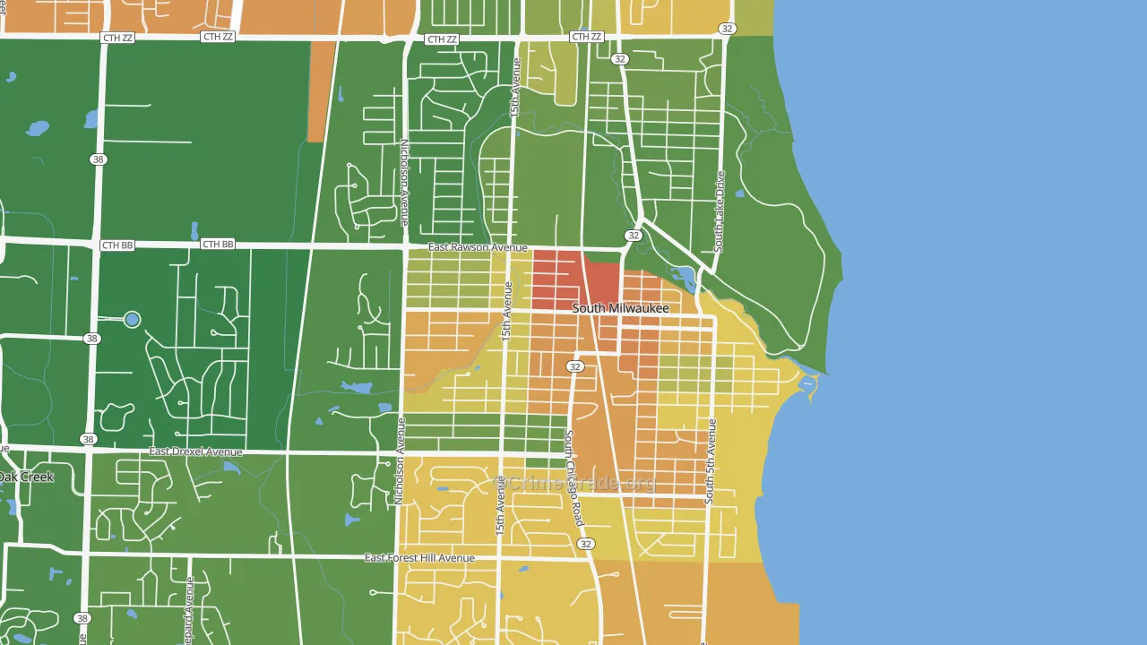 South Milwaukee, WI Map of Burglary Rates