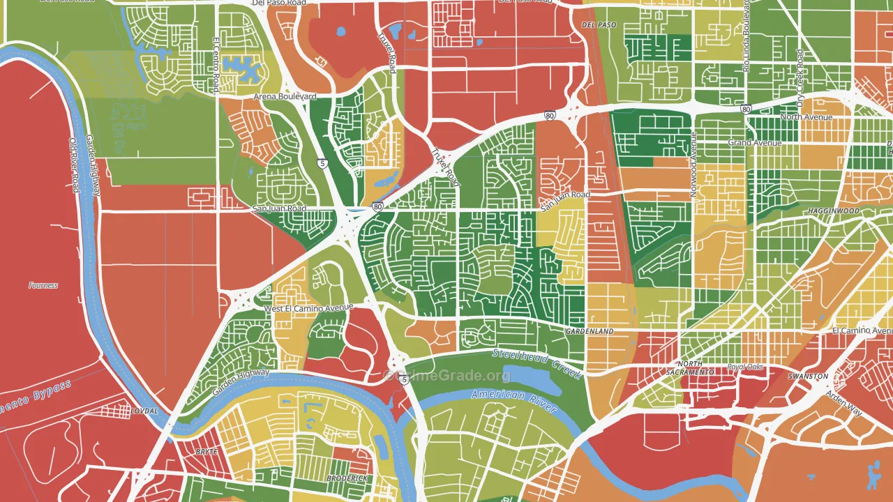 South Natomas, Sacramento, CA Map of Burglary Rates