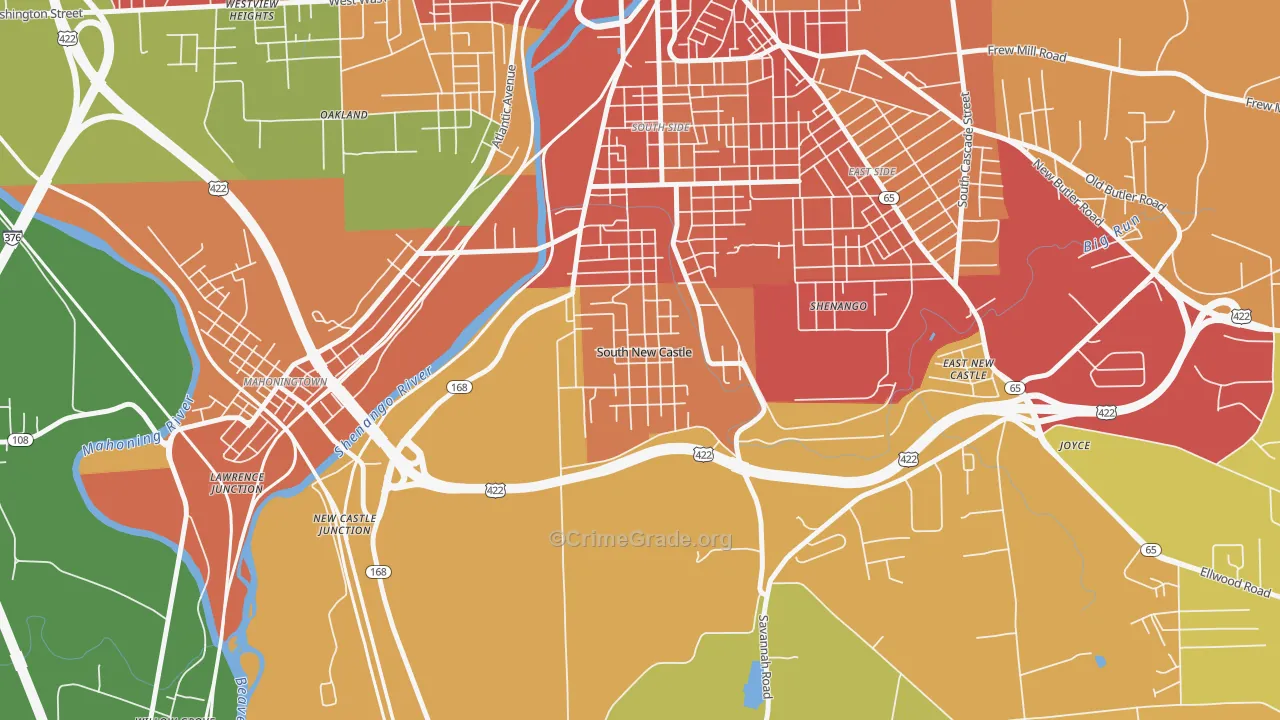 South New Castle, PA Map of Burglary Rates