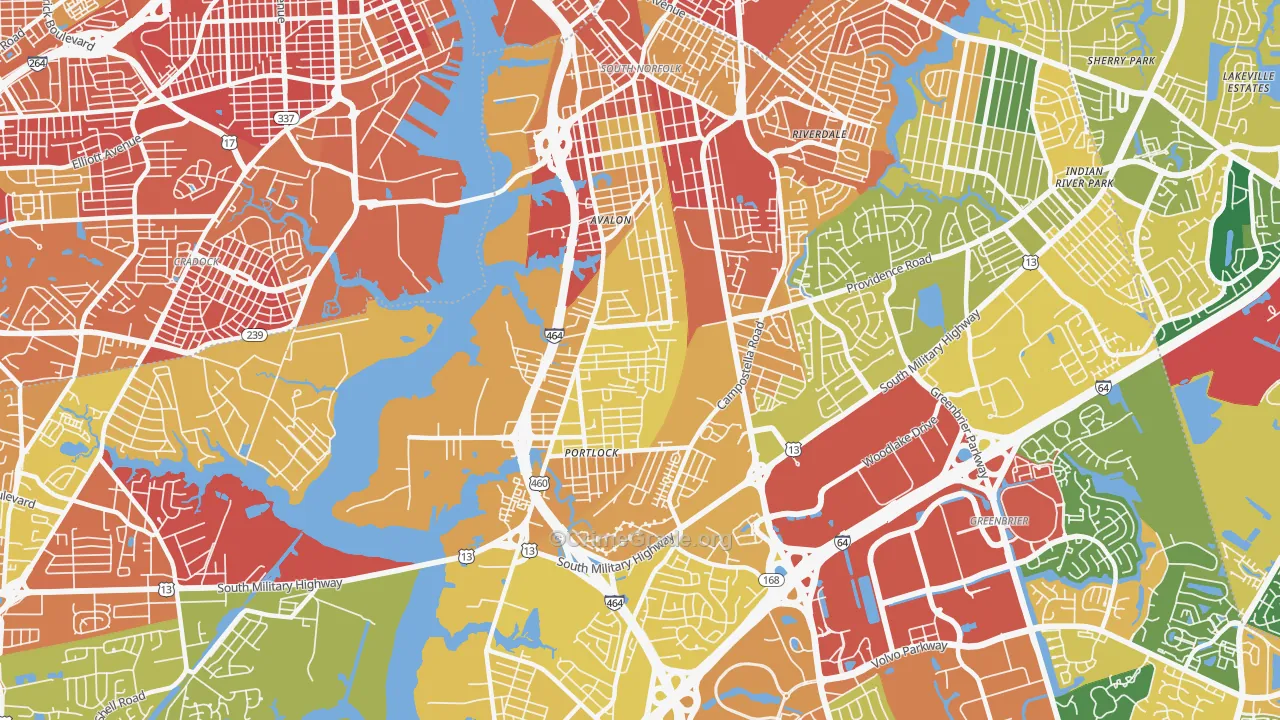 South Norfolk, Chesapeake, VA Map of Burglary Rates
