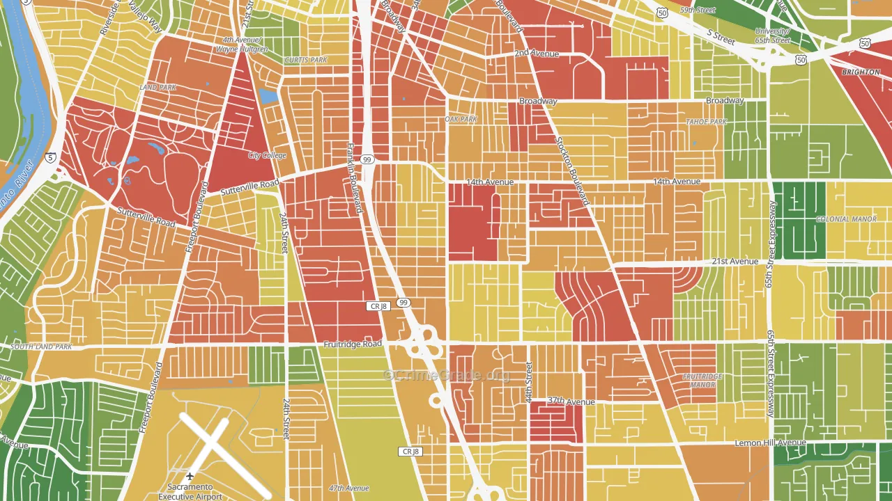 South Oak Park, Sacramento, CA Map of Burglary Rates