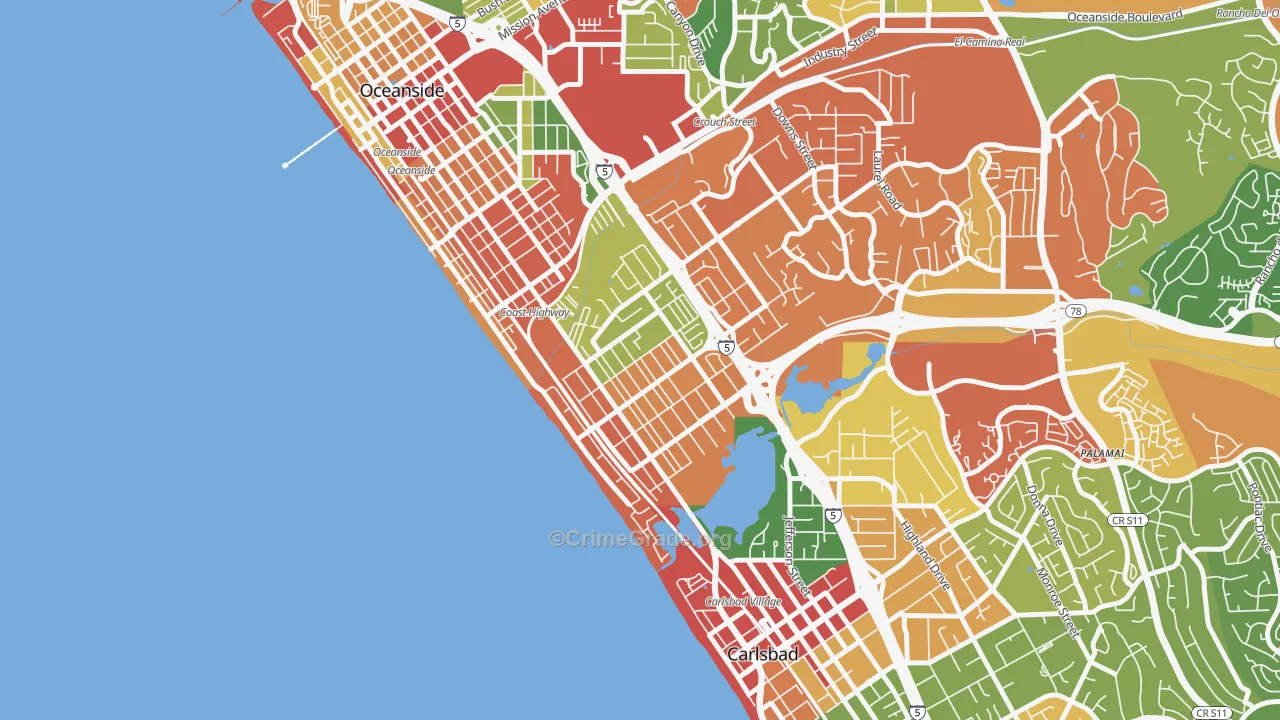 South Oceanside, Oceanside, CA Map of Burglary Rates