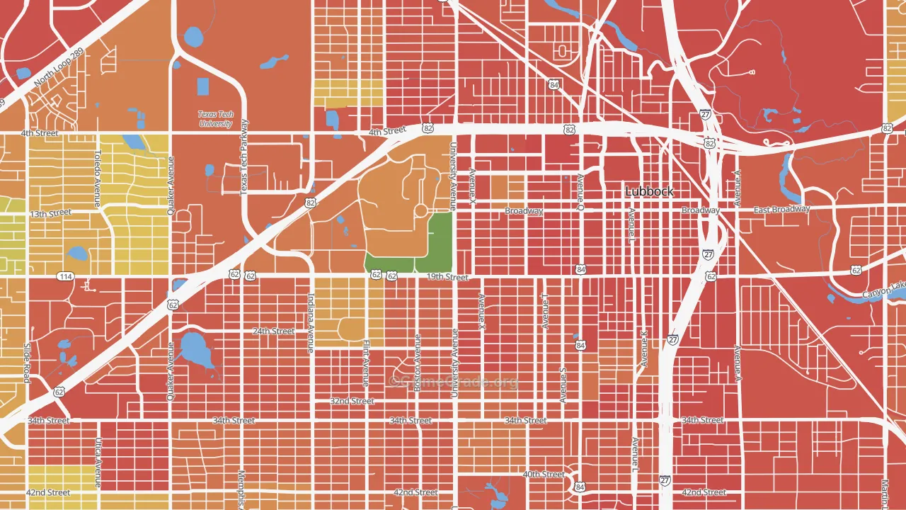 South Overton, Lubbock, TX Map of Burglary Rates
