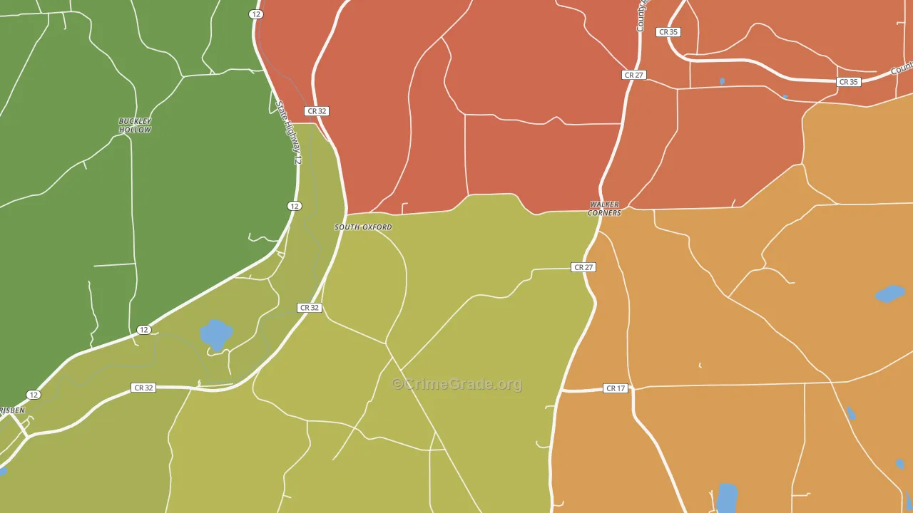 South Oxford, NY Map of Burglary Rates