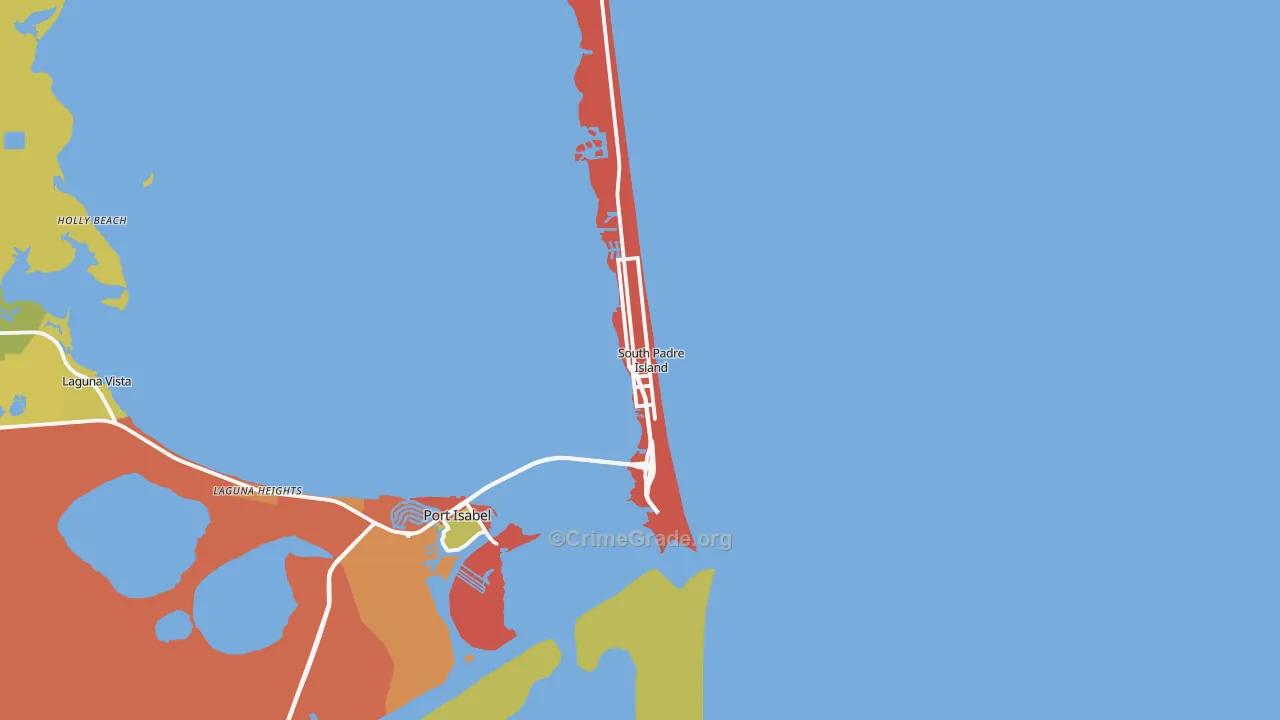 South Padre Island, TX Map of Burglary Rates