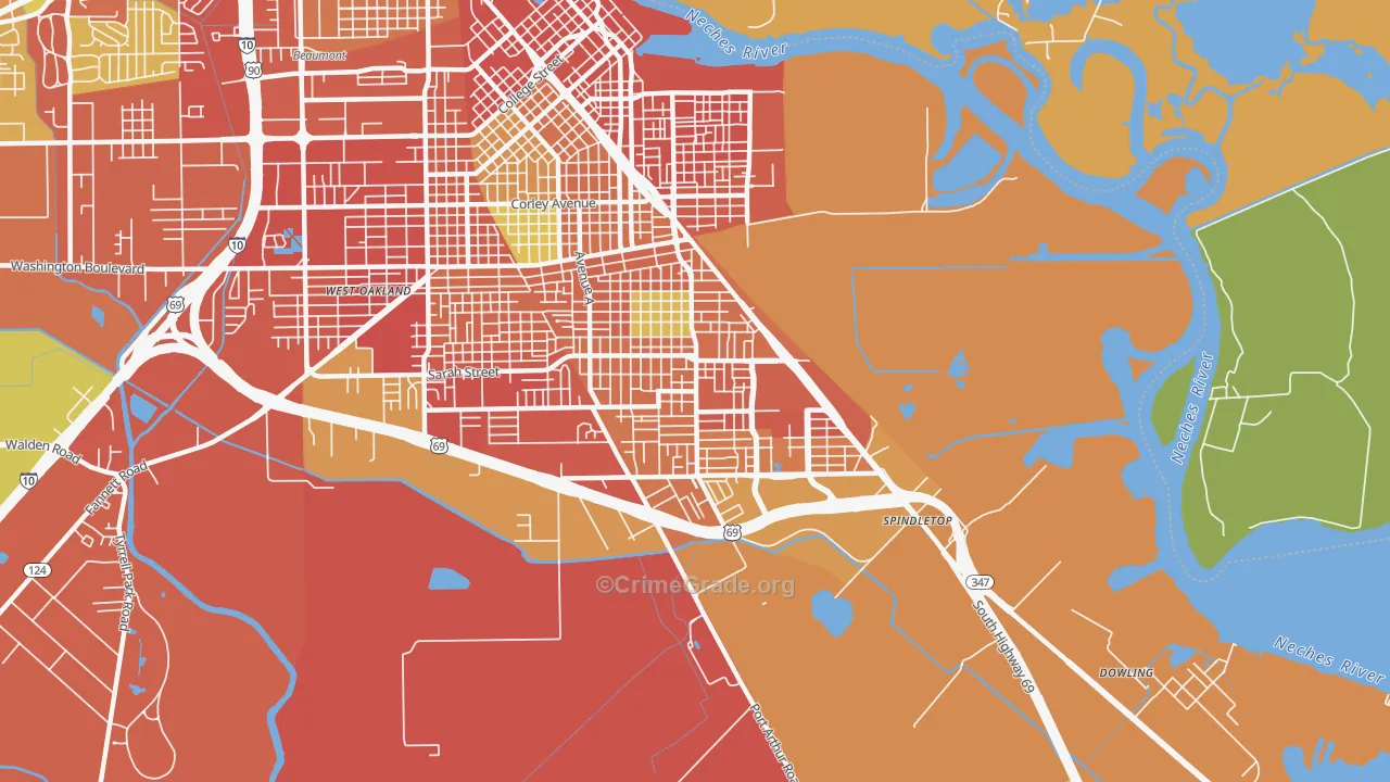 South Park, Beaumont, TX Map of Burglary Rates