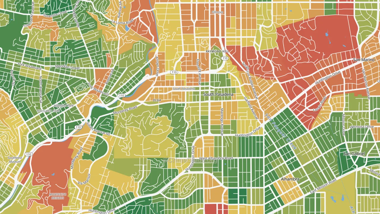 South Pasadena, CA Map of Burglary Rates
