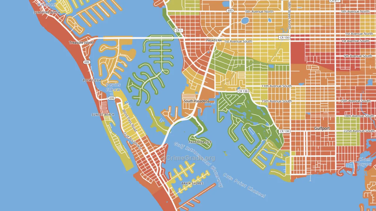 South Pasadena, FL Map of Burglary Rates