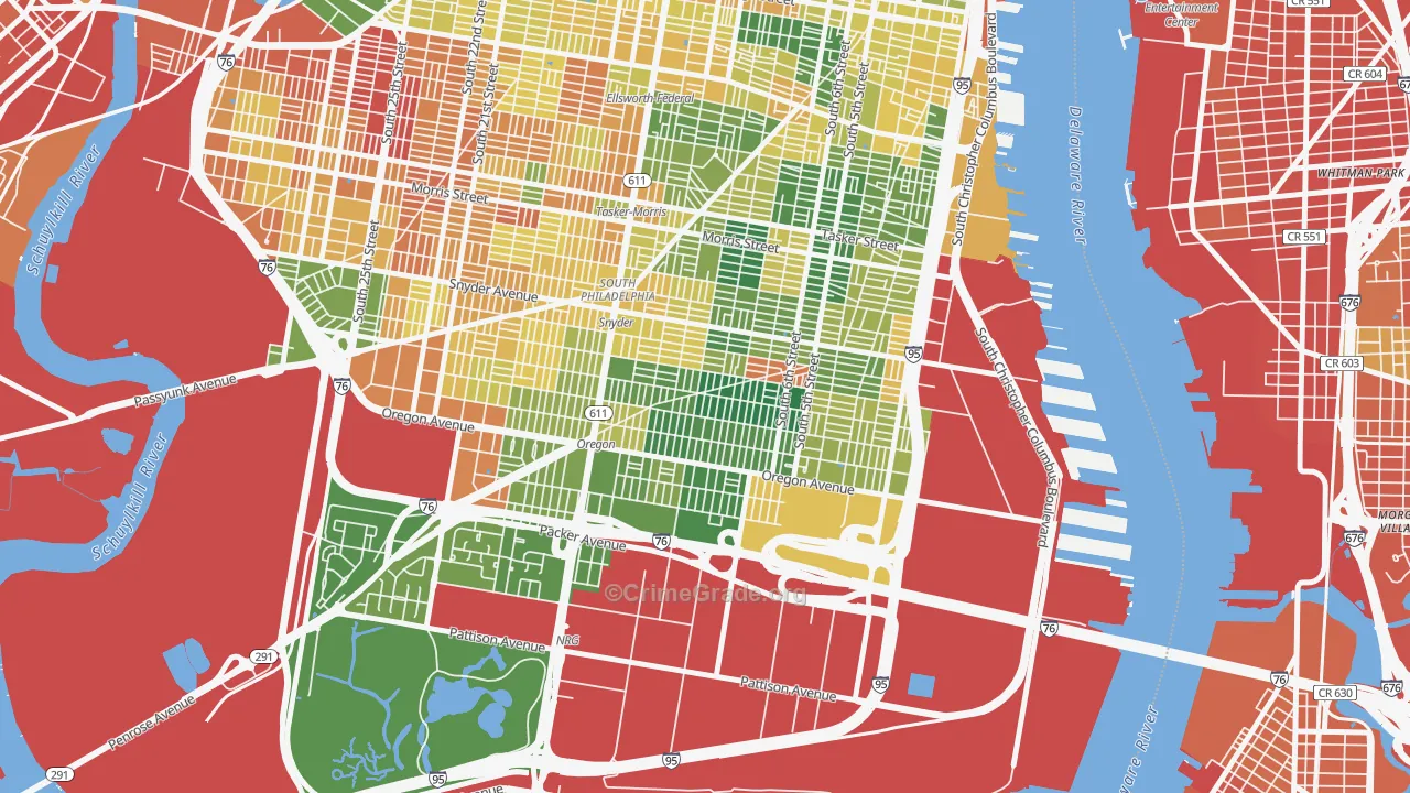 South Philadelphia, Philadelphia, PA Map of Burglary Rates