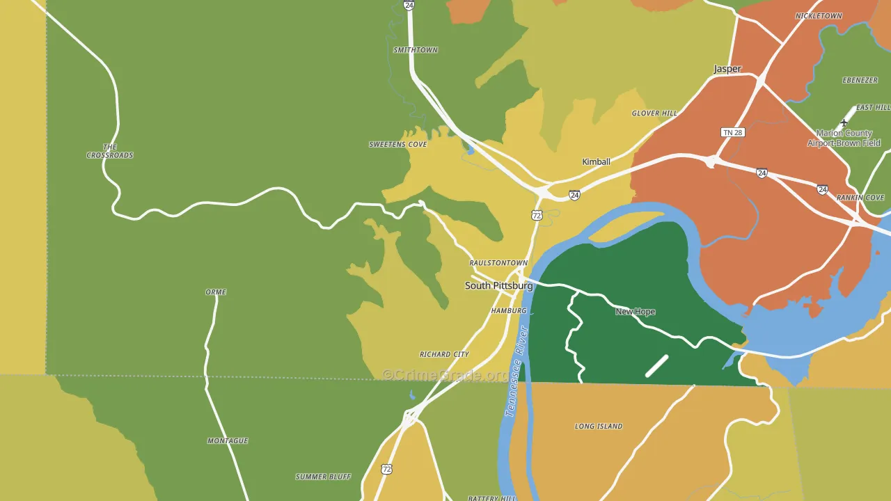 South Pittsburg, TN Map of Burglary Rates