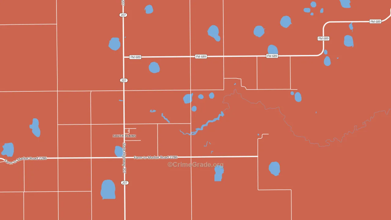 South Plains, TX Map of Burglary Rates