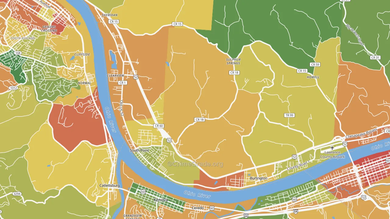 South Point, OH Map of Burglary Rates