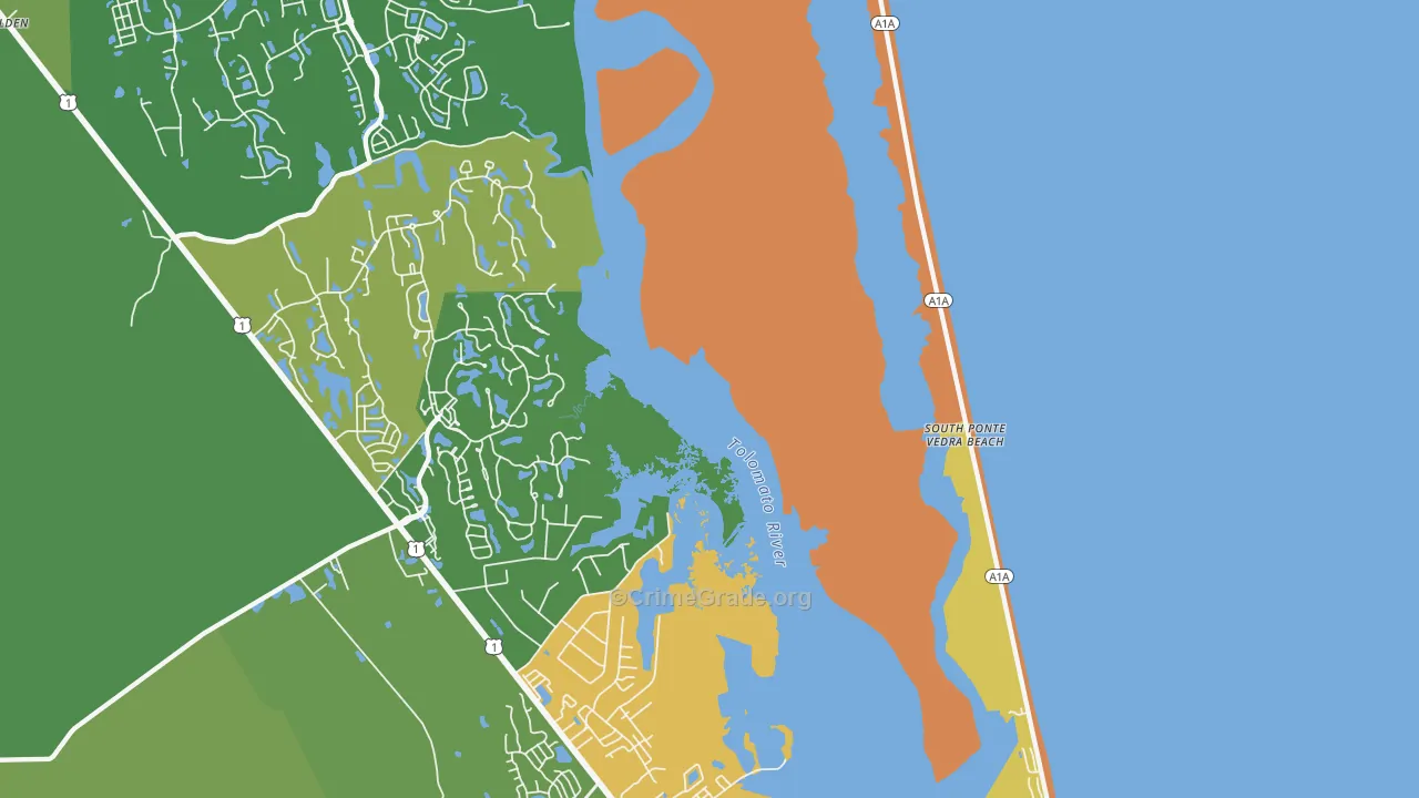 South Ponte Vedra Beach, FL Map of Burglary Rates