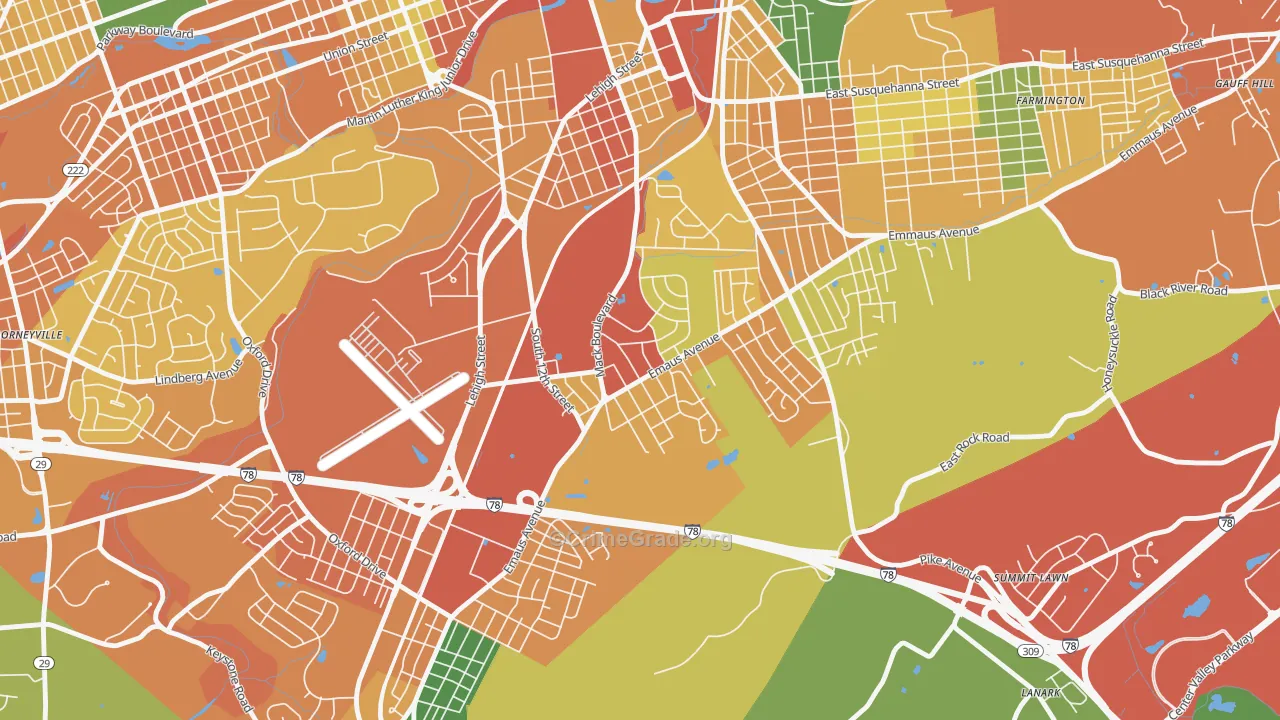 South Poplar, Allentown, PA Map of Burglary Rates