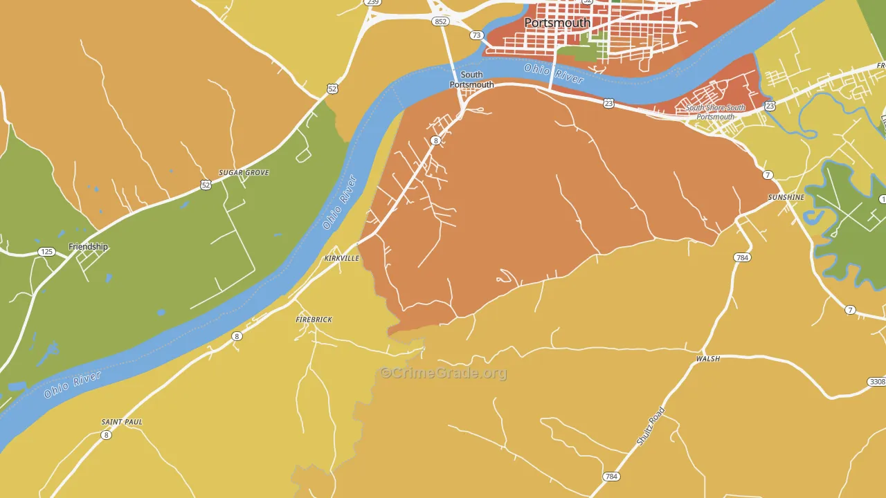 South Portsmouth, KY Map of Burglary Rates