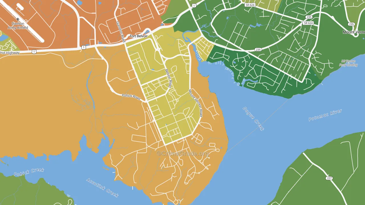South Post, Fort Belvoir, VA Map of Burglary Rates