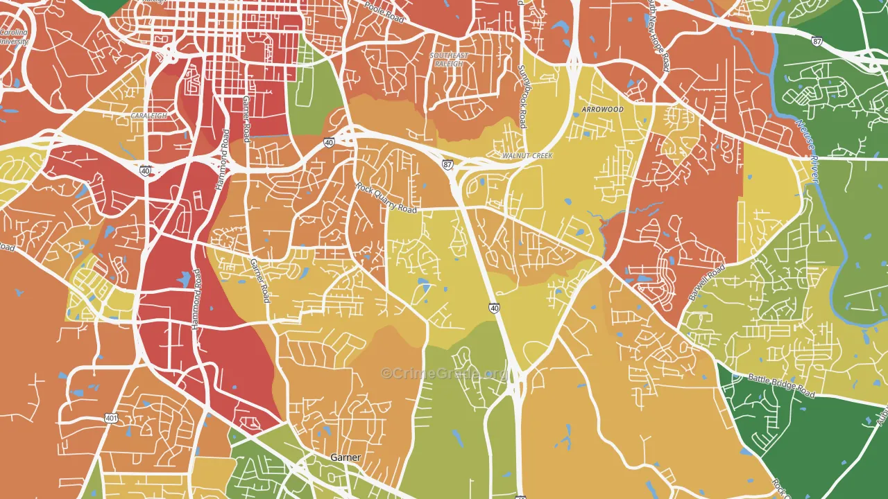 South, Raleigh, NC Map of Burglary Rates