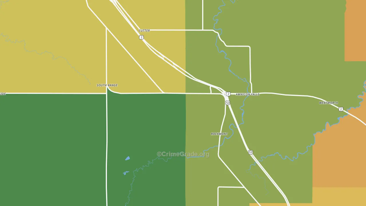 South Range, WI Map of Burglary Rates