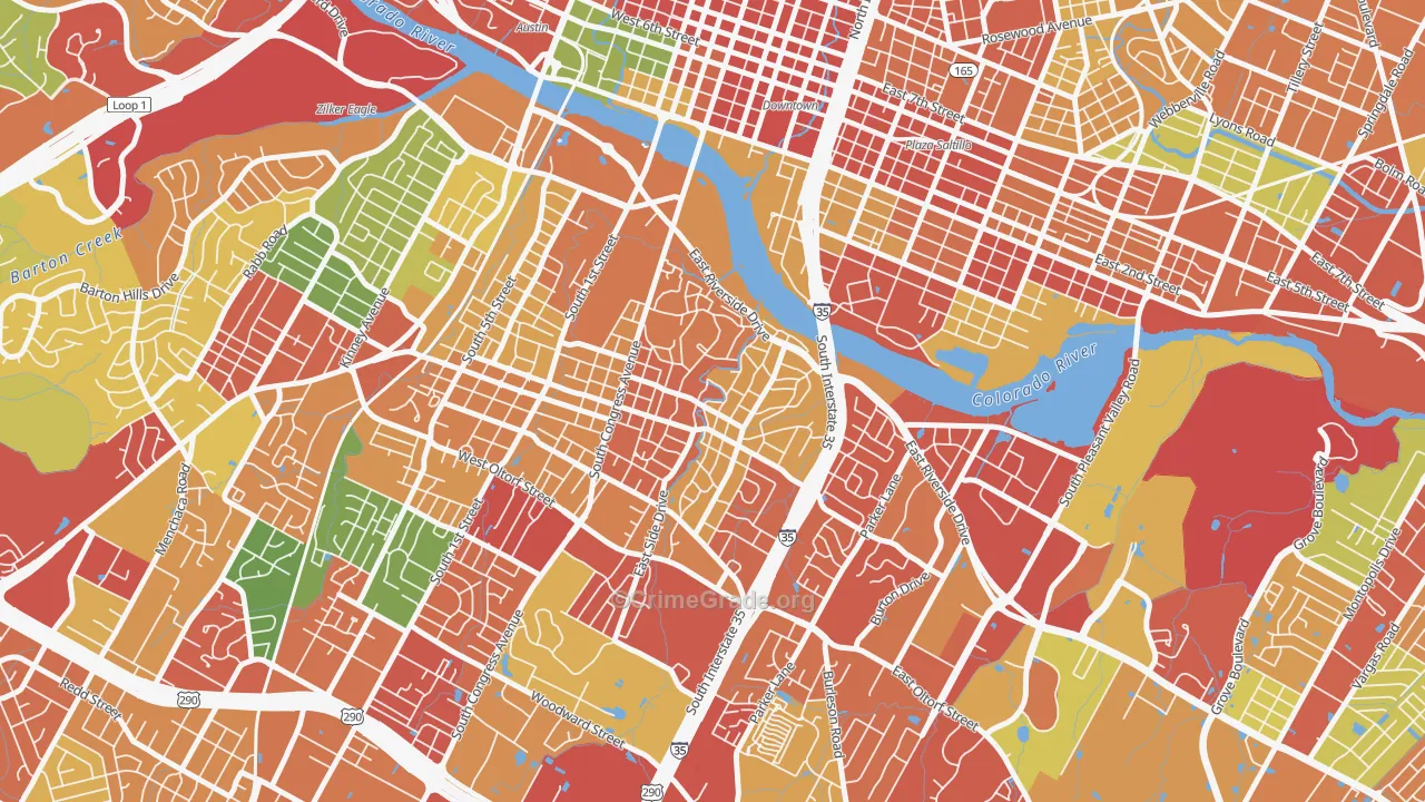 South River City, Austin, TX Map of Burglary Rates