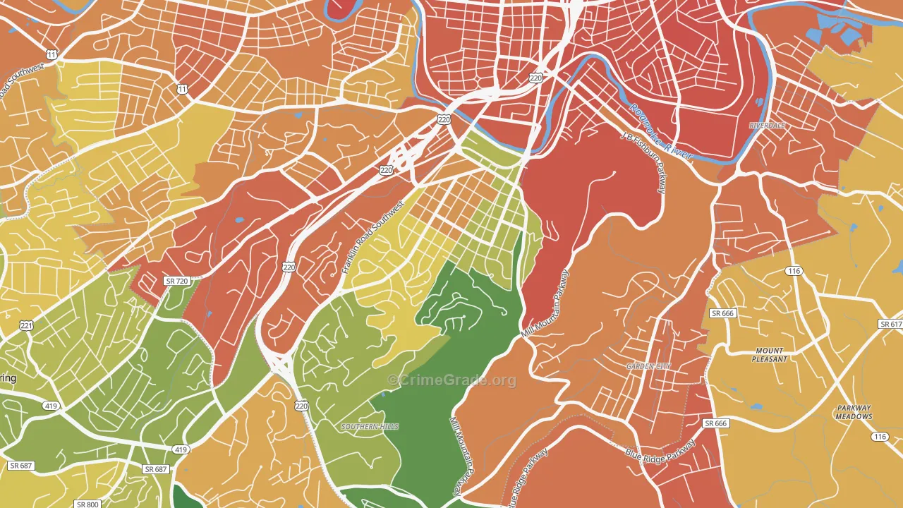 South Roanoke, Roanoke, VA Map of Burglary Rates