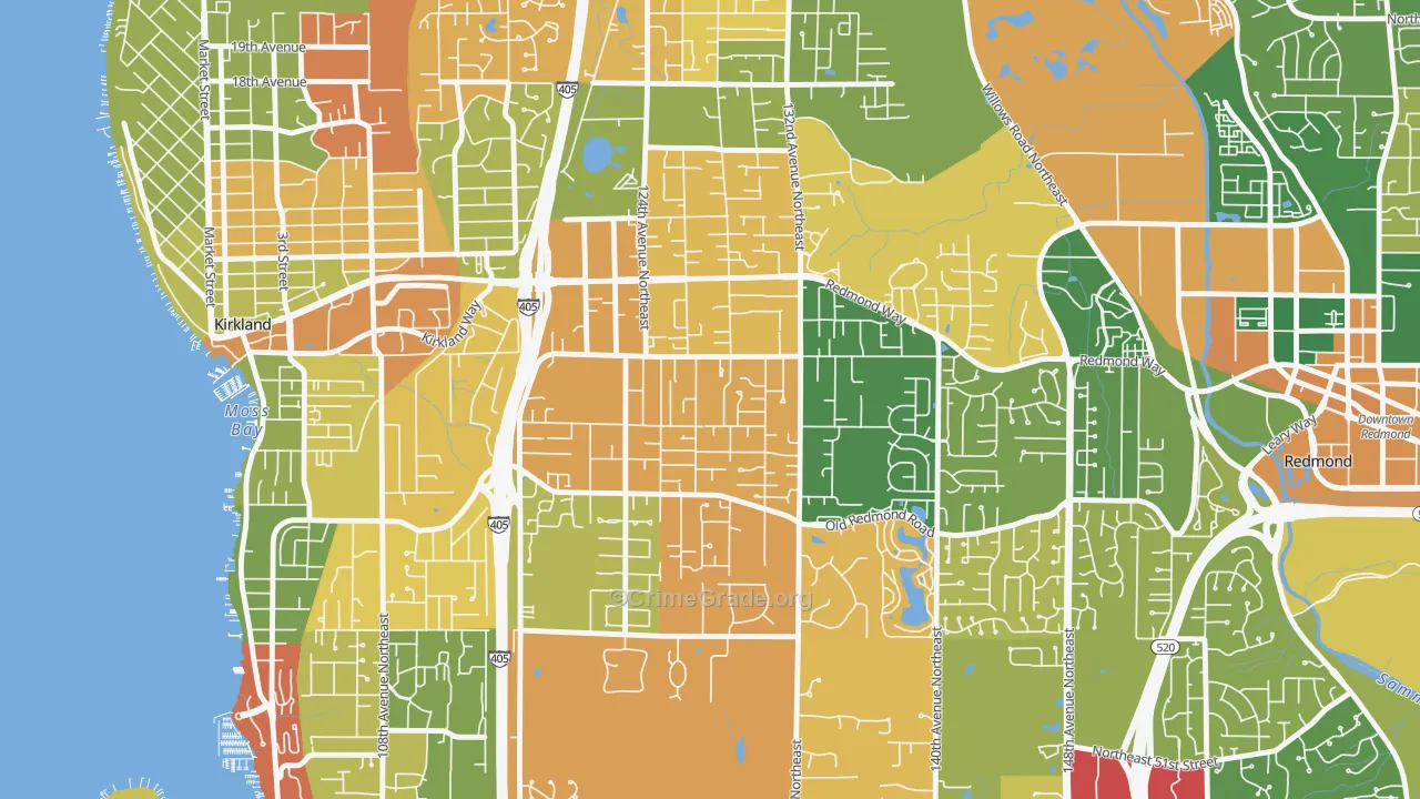 South Rose Hill, Kirkland, WA Map of Burglary Rates