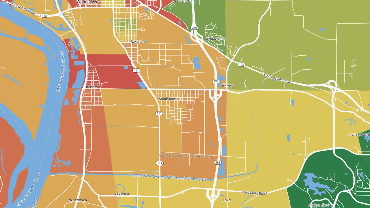 South Roxana, IL Map of Burglary Rates