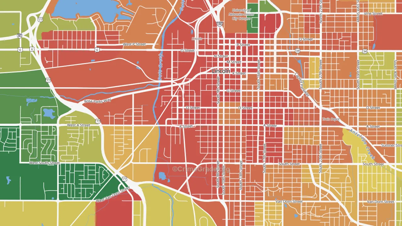South Salt Creek, Lincoln, NE Map of Burglary Rates