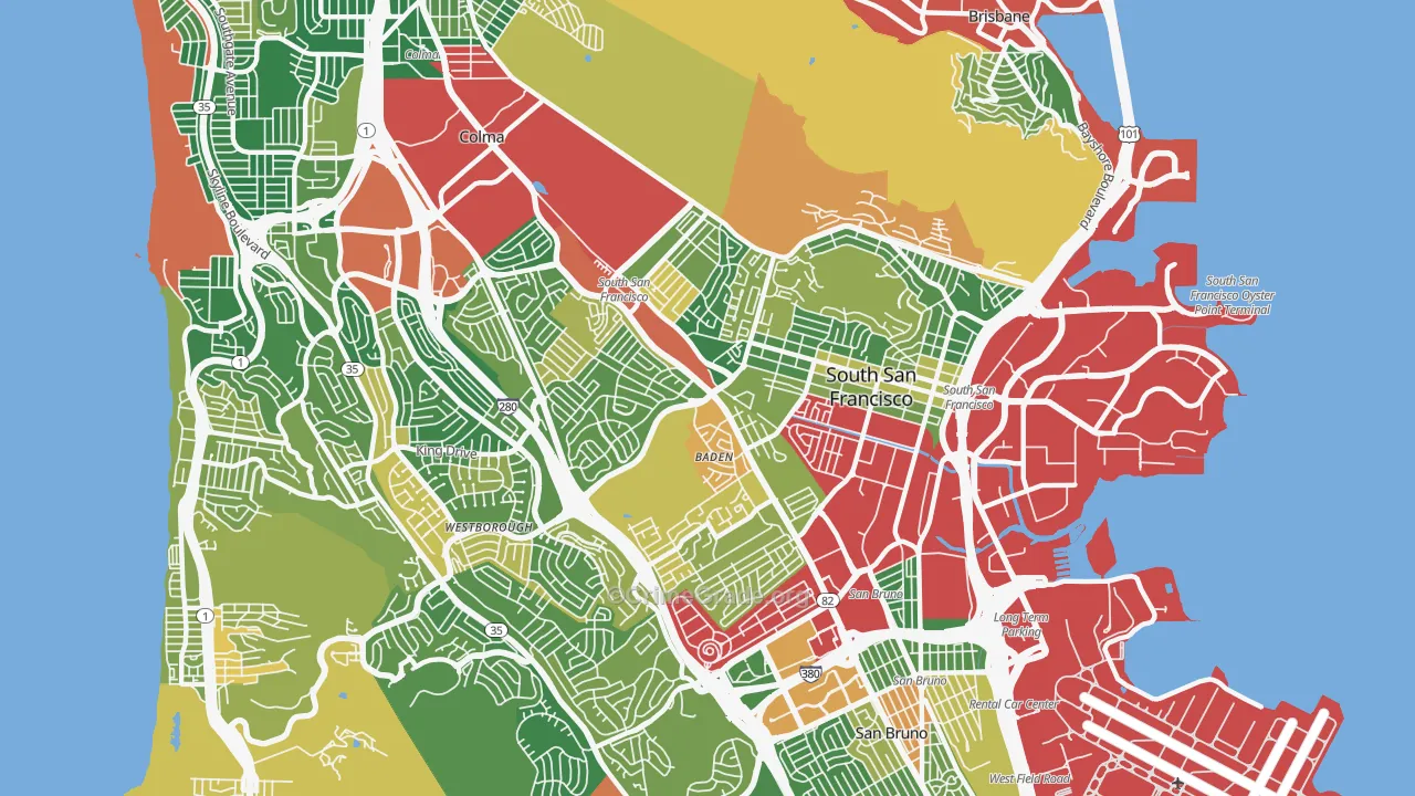 South San Francisco, CA Map of Burglary Rates