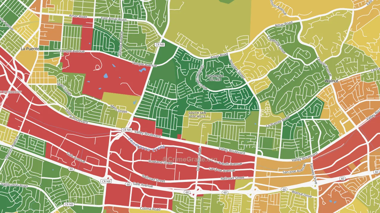 South San Jose Hills, CA Map of Burglary Rates
