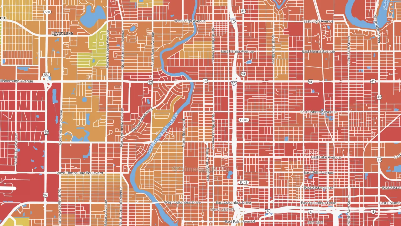 South Seminole Heights, Tampa, FL Map of Burglary Rates