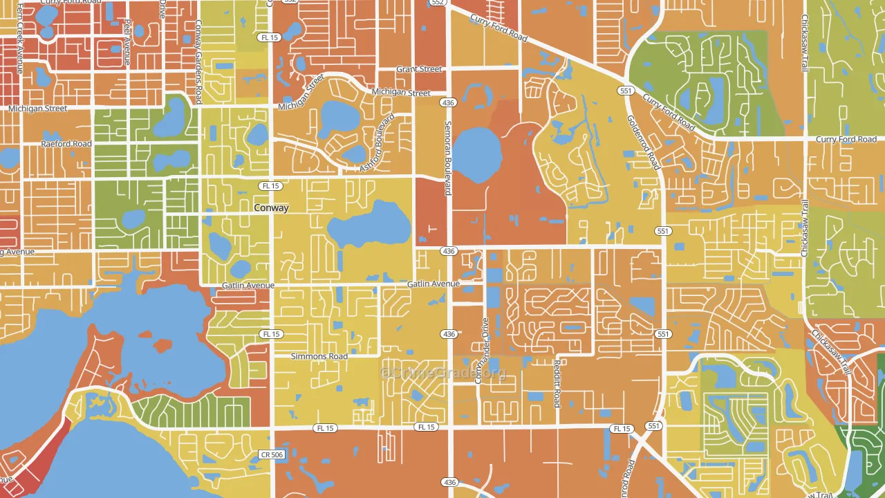 South Semoran, Orlando, FL Map of Burglary Rates