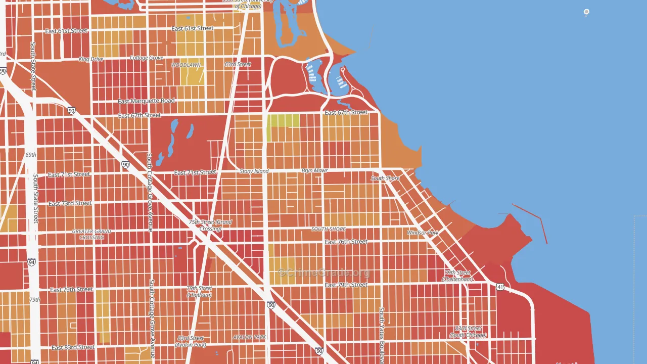 South Shore, Chicago, IL Map of Burglary Rates