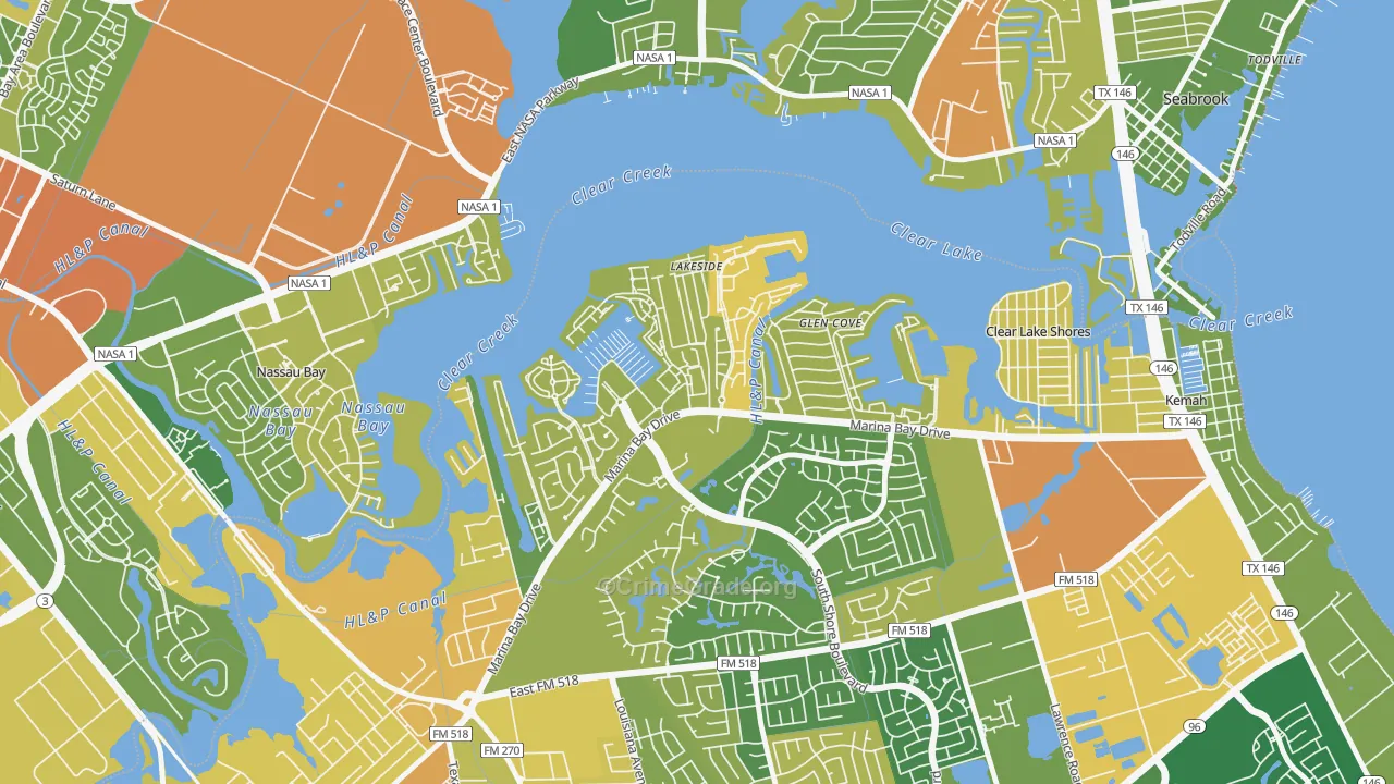 South Shore Harbour and Marina, League City, TX Map of Burglary Rates