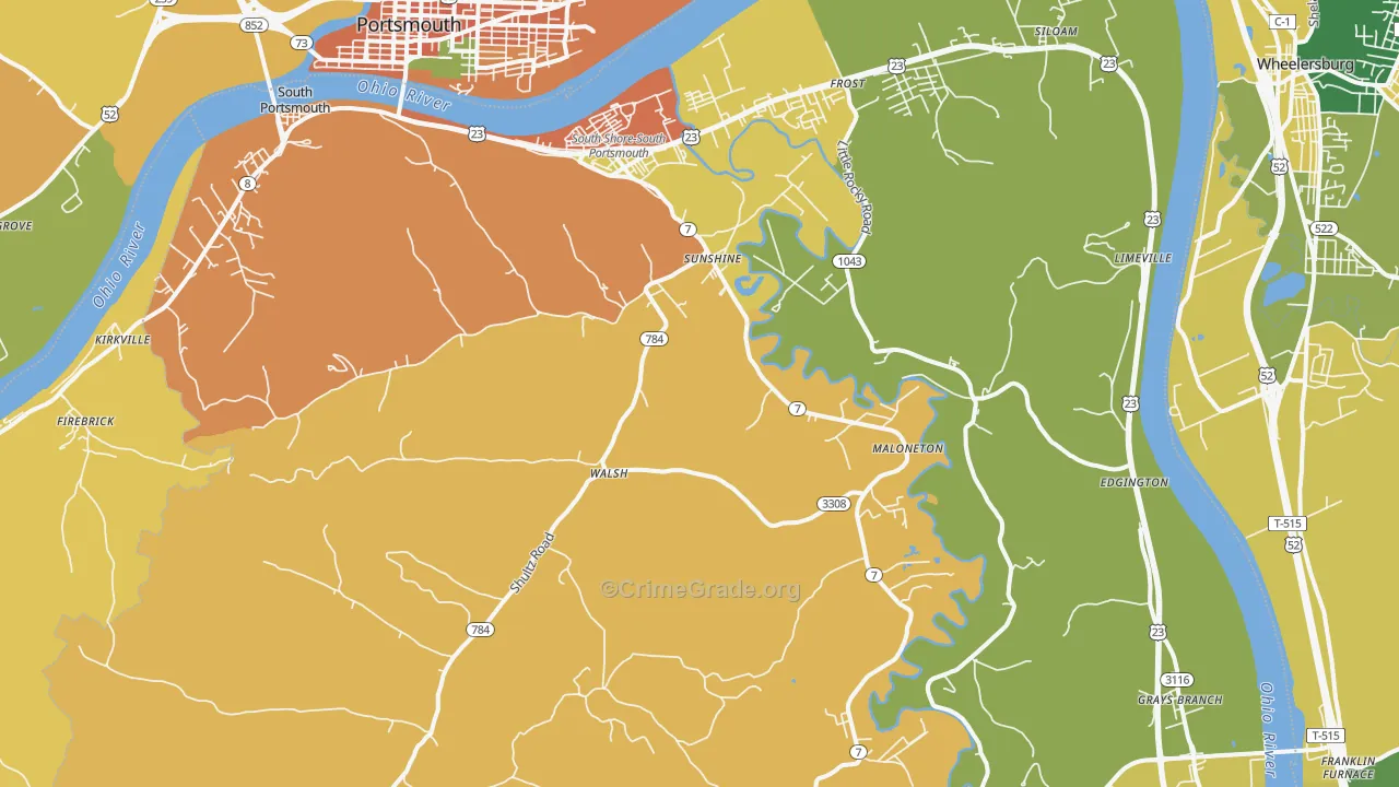South Shore, KY Map of Burglary Rates