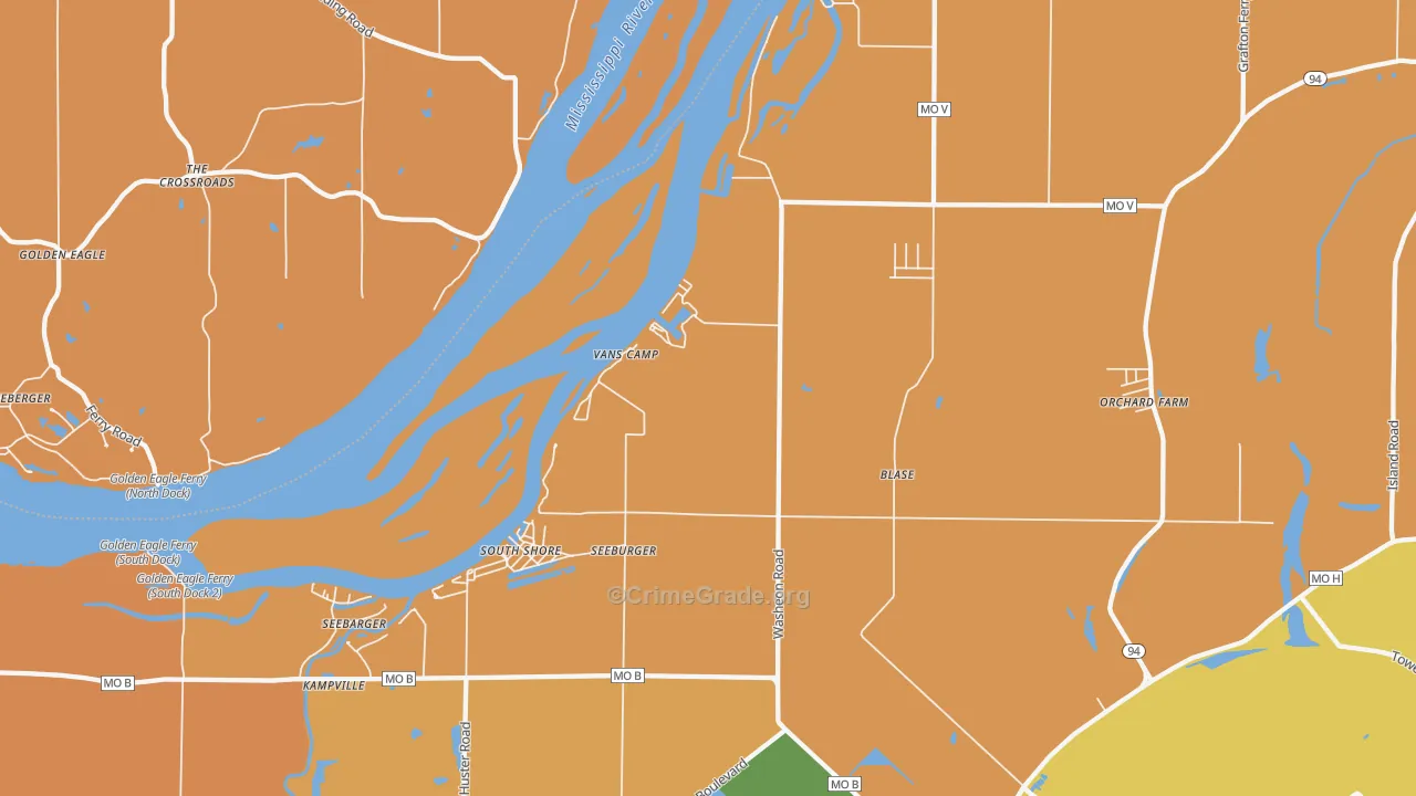South Shore, MO Map of Burglary Rates