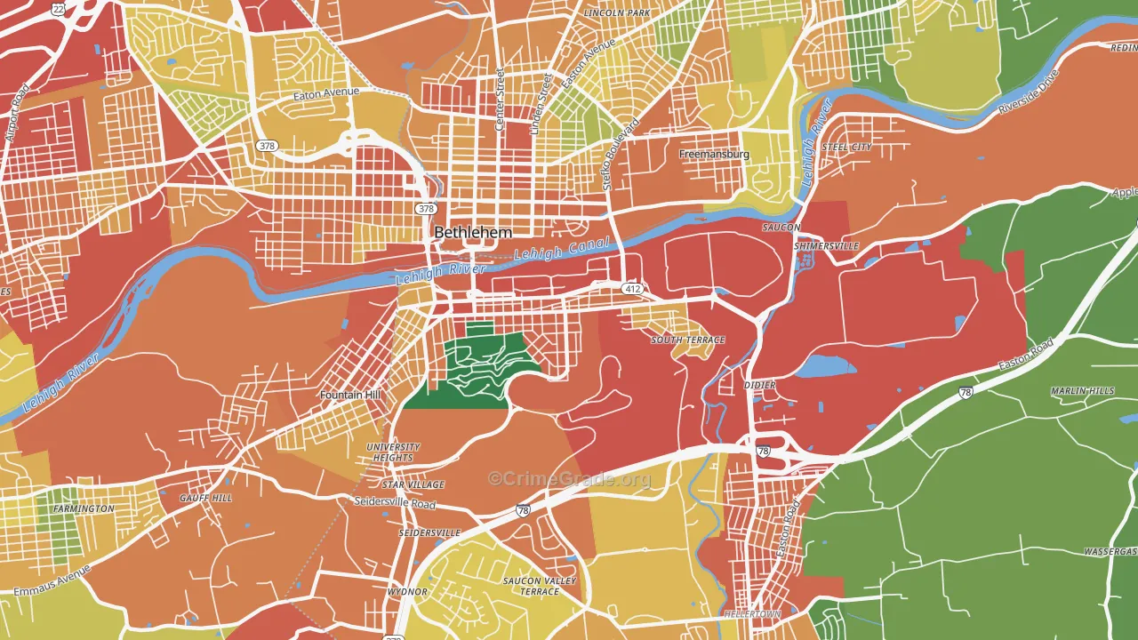 South Side, Bethlehem, PA Map of Burglary Rates