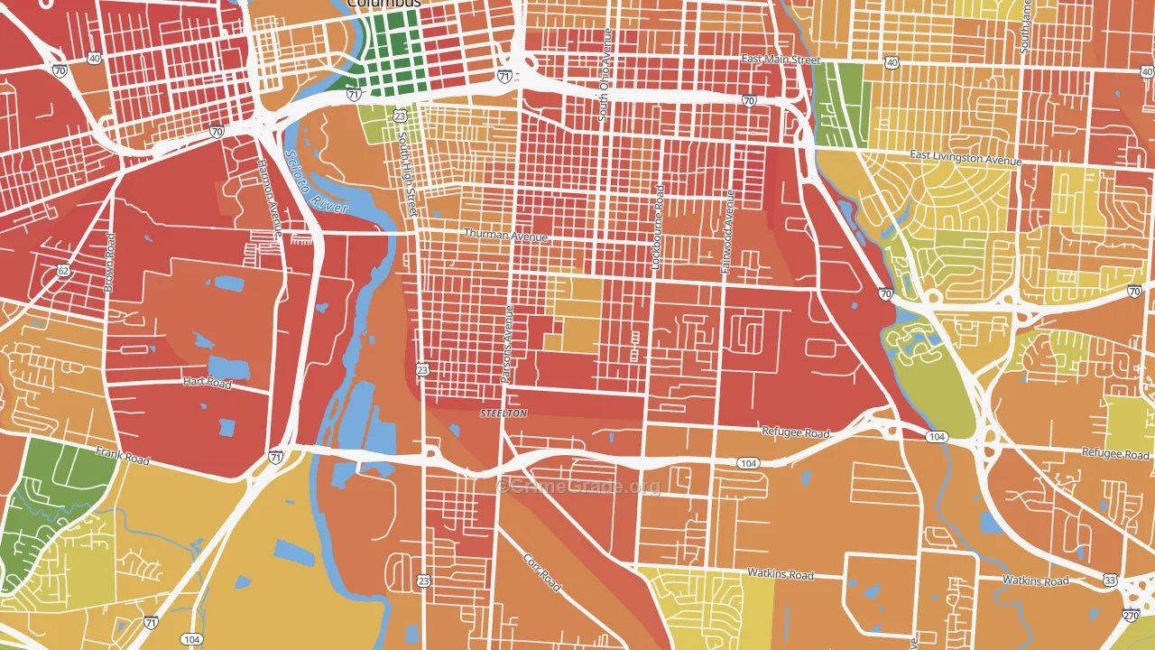 South Side, Columbus, OH Map of Burglary Rates