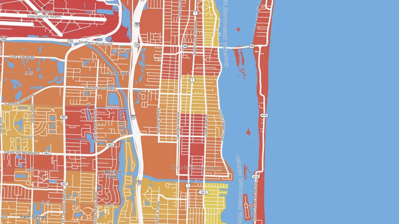 South Side, West Palm Beach, FL Map of Burglary Rates