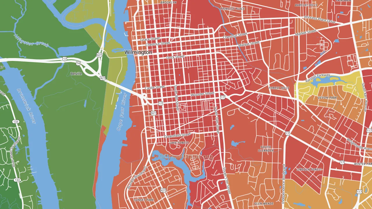 South Side, Wilmington, NC Map of Burglary Rates