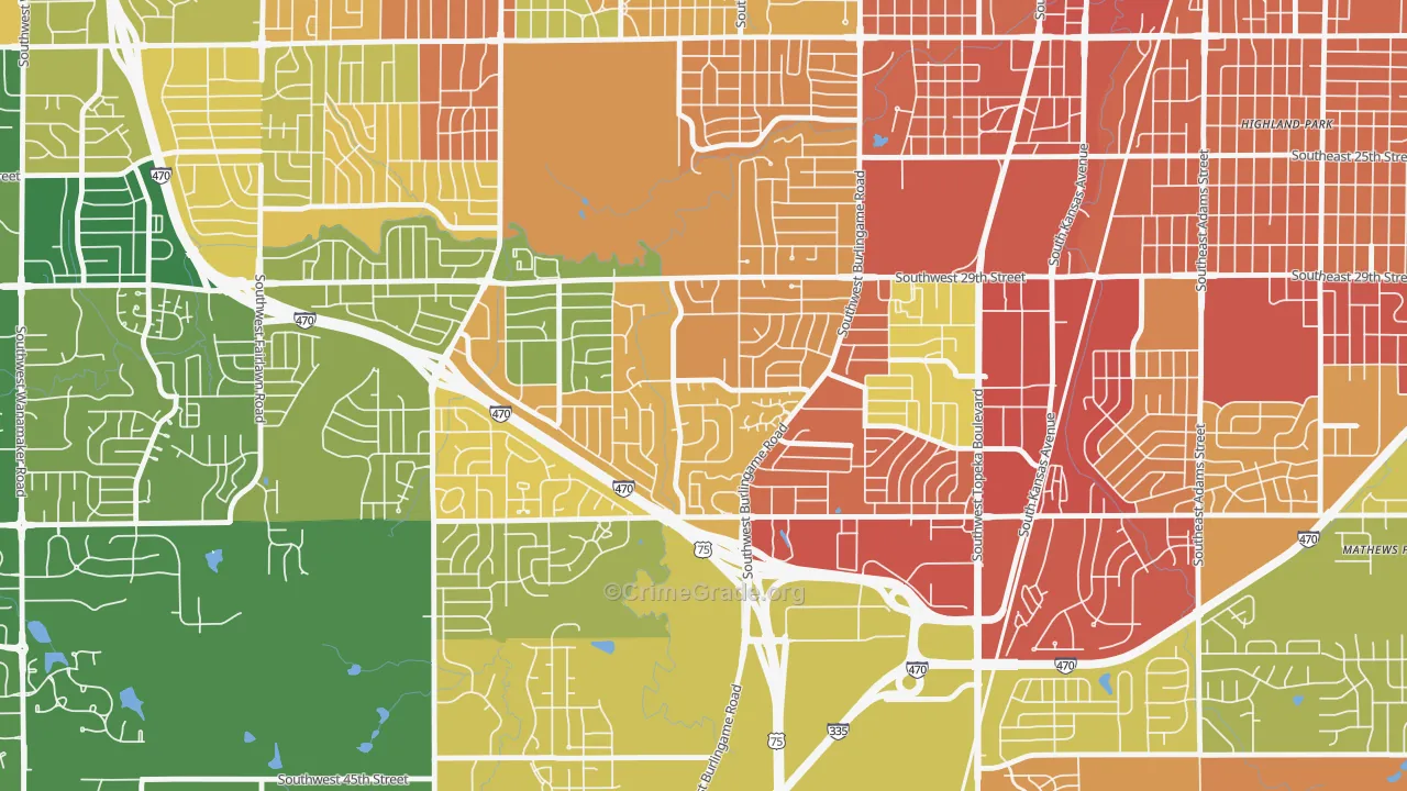South Southeast 1, Topeka, KS Map of Burglary Rates